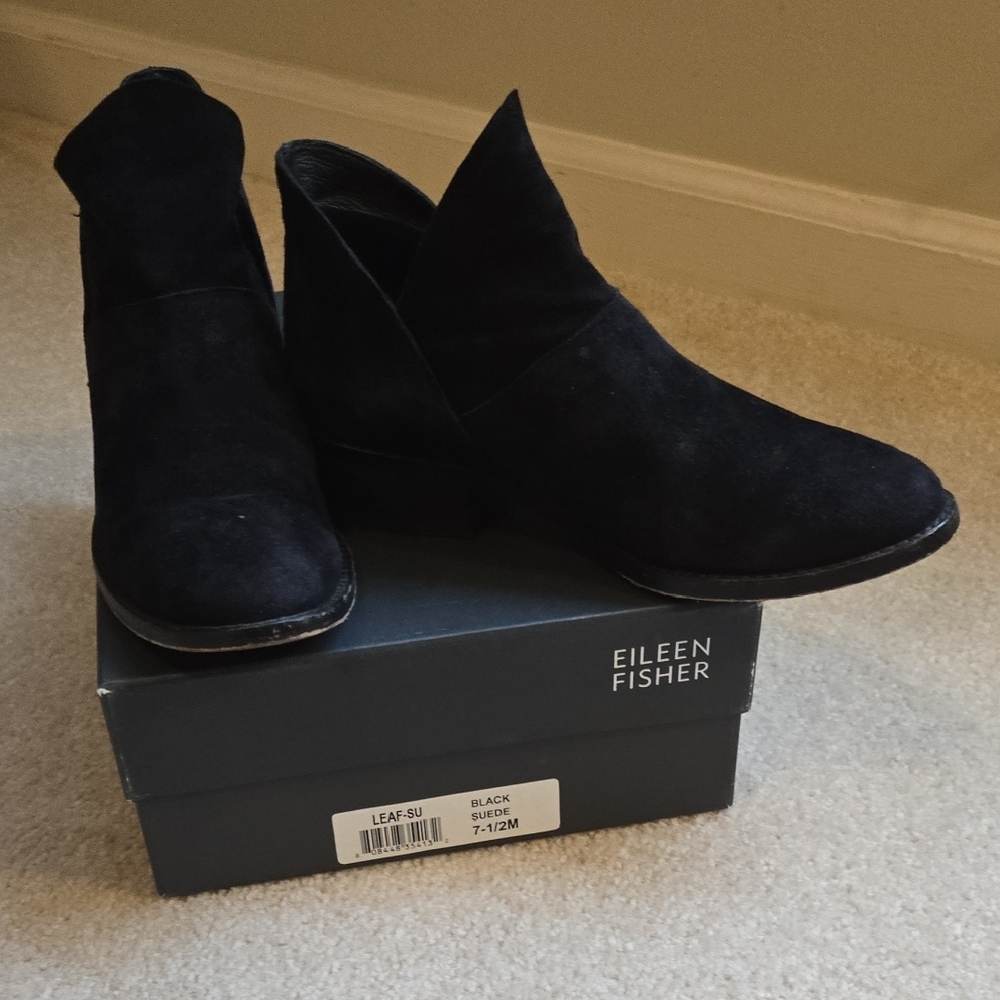 Eileen Fisher Suede Black Ankle Boots